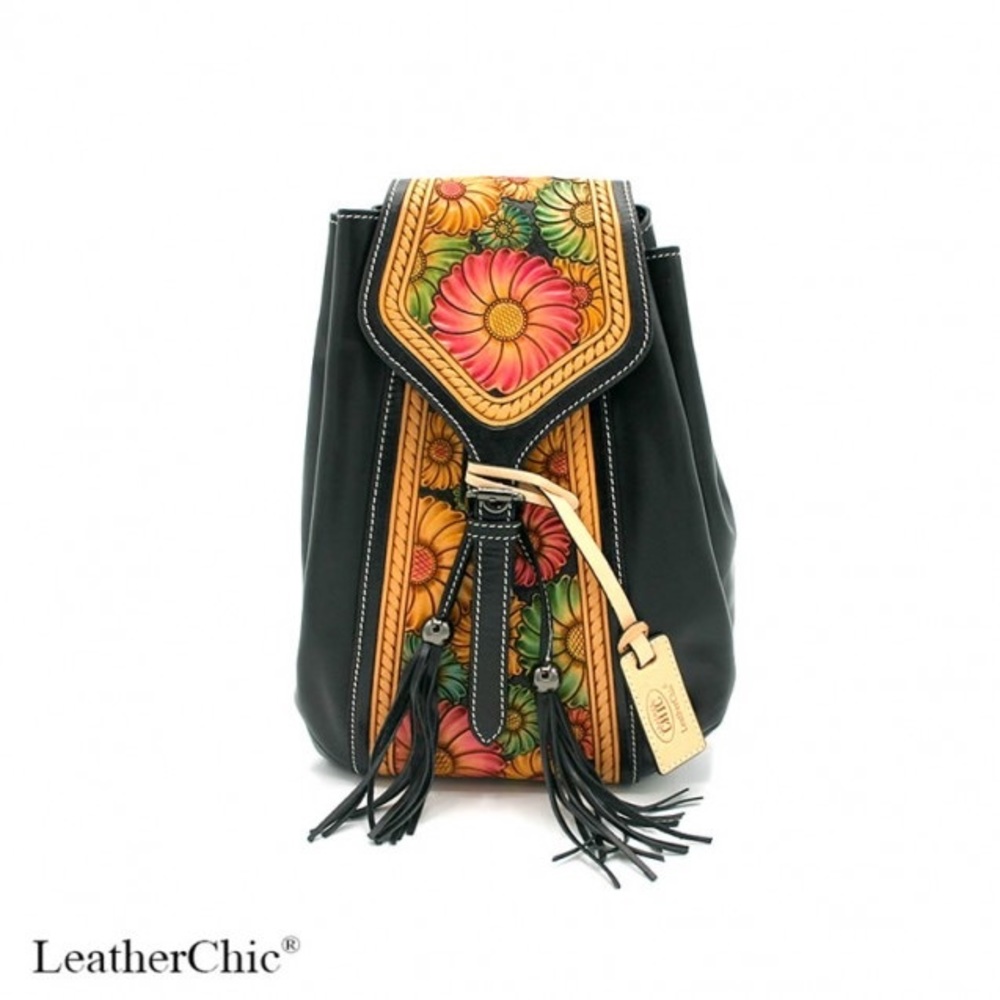 Leather Hand Carved Backpack